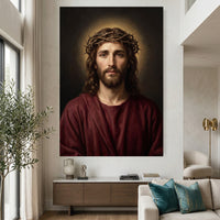 Jesus Christ with Crown of Thorns Oil Painting Style Canvas Print Wall Art, Sacred - Mockup Display 2