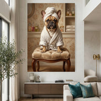 Relaxed French Bulldog Oil Painting Style Canvas Print Wall Art, Spa Chic Decor - Mockup Display 2