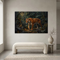 Majestic Tiger in Lush Jungle Realistic Canvas Print Wall Art, Nature-Inspired Decor - Mockup Display 2