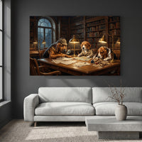 Detective Dogs Library Oil Painting Style Canvas Print Wall Art, Elegant Study Decor - Mockup Display 2