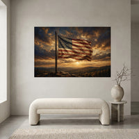 Weathered American Flag Oil Painting Style Canvas Print Wall Art for Rustic Decor - Mockup Display 2