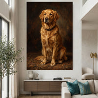 Elegant Golden Retriever Oil Painting Style Canvas Print Wall Art Classic - Mockup Display 2