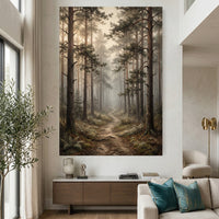 Misty Forest Path Oil Painting Style Canvas Print Wall Art, Nature Landscape - Mockup Display 2