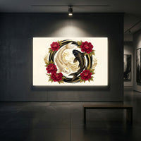 Golden and Black Koi Fish Peony Japanese Art Style Canvas Print Wall Art Decor - Mockup Display 2