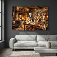 Humorous Chef Dogs Cooking Oil Painting Style Canvas Print Wall Art for Kitchen Decor - Mockup Display 2