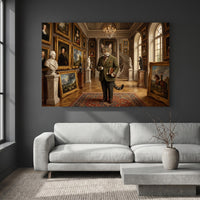 Dapper Cat in Grand Art Gallery Classical Style Canvas Print Wall Art for Museum Decor - Mockup Display 2