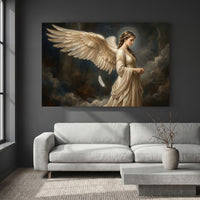 Angel Stretched Canvas Wall Art, Ethereal Winged Woman Print, Elegant Spiritual Room Decor