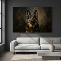 German Shepherd Stretched Canvas Wall Art, Dramatic Dog Portrait Print, Rustic Living Room Decor