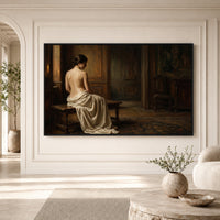 Classical Woman in Draped Gown Oil Painting Style Canvas Print Wall Art Serene - Mockup Display 3