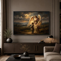Guardian Angel and Child Religious Oil Painting Style Canvas Print Wall Art - Mockup Display 3