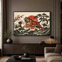 Japanese Ukiyo-e Tiger Art Print Canvas Wall Art, Cultural Statement Piece - Mockup Display 3