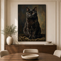 Classic Black Cat Oil Painting Style Canvas Print Wall Art, Elegant Pet Portrait Decor - Mockup Display 3
