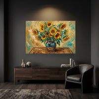 Vibrant Sunflower Bouquet Oil Painting Style Canvas Print Wall Art, Botanical Decor - Mockup Display 3