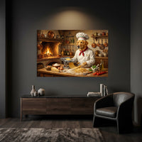 Golden Retriever Chef Making Pasta Oil Painting Style Canvas Print Wall Art, Italian Kitchen Decor - Mockup Display 3