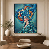 Mystical Woman with Koi Fish Canvas Print Wall Art, Elegant Fantasy Style Decor - Mockup Display 3