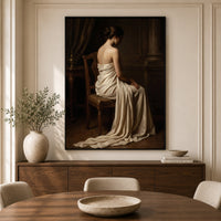 Classical Seated Woman Portrait Oil Painting Style Canvas Print Wall Art - Mockup Display 3
