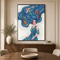 Mystical Water Maiden & Koi Fish Fantasy Canvas Print Wall Art, Serene Decor - Mockup Display 3