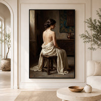 Serene Draped Woman Classical Oil Painting Style Canvas Print Wall Art for Elegance - Mockup Display 3