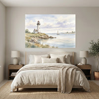 Lighthouse Coastal Seascape Watercolor Style Canvas Print Wall Art, Nautical Decor - Mockup Display 3