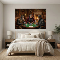 Sophisticated Chimpanzees Poker Game Oil Painting Style Canvas Print Wall Art - Mockup Display 3