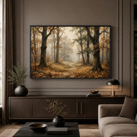 Misty Autumn Forest Path Oil Painting Style Canvas Print Wall Art for Rustic Decor - Mockup Display 3