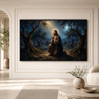 Jesus in Gethsemane Oil Painting Style Canvas Print Wall Art, Spiritual Decor - Mockup Display 3