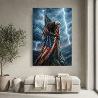 Resilient Eagle American Flag Thunderstorm Canvas Print Wall Art - Bold Statement Piece - Mockup Display 3