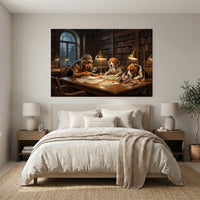 Detective Dogs Library Oil Painting Style Canvas Print Wall Art, Elegant Study Decor - Mockup Display 3