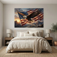 Majestic Bald Eagle American Flag Oil Painting Style Canvas Print Wall Art Patriotic Decor - Mockup Display 3