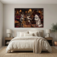 Sophisticated Jazz Cats Oil Painting Style Canvas Print Wall Art for Music Lovers - Mockup Display 3