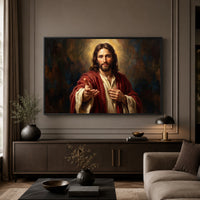 Jesus Christ Portrait Oil Painting Style Canvas Print Wall Art, Inspirational - Mockup Display 3