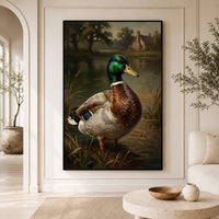 Mallard Duck Pond Rustic Landscape Oil Painting Style Canvas Print Wall Art Decor - Mockup Display 3