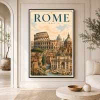 Historic Rome Cityscape Illustration Canvas Print Wall Art, Iconic Italy - Mockup Display 3