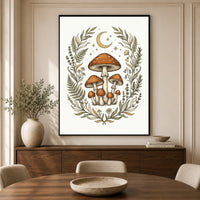 Whimsical Mushroom Folk Art Canvas Print Wall Art, Botanical Forest Decor - Mockup Display 3