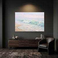Serene Ocean Waves Textured Canvas Print Wall Art with Pastel Sky Charm - Mockup Display 3