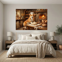 Charming Corgi Baker Oil Painting Style Canvas Print Wall Art, Rustic Bakery Decor - Mockup Display 3