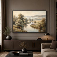 Tranquil River Landscape Oil Painting Style Canvas Print Wall Art for Home Decor - Mockup Display 3