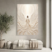 Divine Figure Angelic Wings Textured Canvas Print Wall Art, Spiritual Home Decor - Mockup Display 3