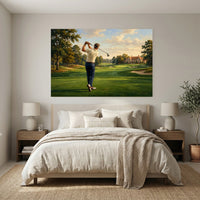 Golfer's Powerful Swing Oil Painting Style Canvas Print Wall Art for Sporty Decor - Mockup Display 3