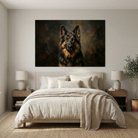 German Shepherd Stretched Canvas Wall Art, Dramatic Dog Portrait Print, Rustic Living Room Decor