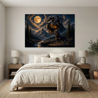 Rottweiler Dogs Moonlit Mountain Fantasy Art Style Canvas Print Wall Art, Dramatic - Mockup Display 3