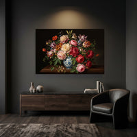 Vibrant Floral Still Life Oil Painting Style Canvas Print Wall Art, Museum Grade - Mockup Display 3