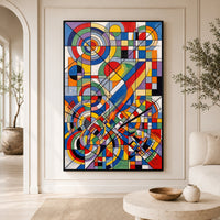 Abstract Geometric Cubist Style Canvas Print Wall Art Modern Dynamic Decor - Mockup Display 3