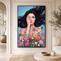 Vibrant Woman with Floral Butterflies Canvas Print Wall Art, Floral Beauty - Mockup Display 3