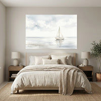 Serene Watercolor Sailboat Seascape Canvas Print Wall Art, Coastal Tranquility - Mockup Display 3