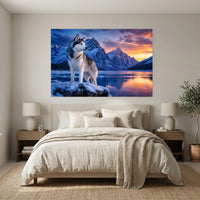 Siberian Husky Winter Mountain Sunset Realistic Canvas Print Wall Art Décor - Mockup Display 3