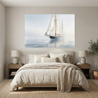 Misty Ocean Sailboat Watercolor Style Canvas Print Wall Art, Coastal Serenity - Mockup Display 3