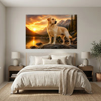 Golden Labrador Dog Mountain Lake Sunset Oil Painting Style Canvas Print Wall Art - Mockup Display 3
