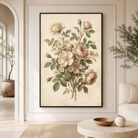 Vintage Floral Rose Bouquet Oil Painting Style Canvas Print Wall Art for Home - Mockup Display 3