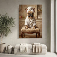 Relaxed French Bulldog Oil Painting Style Canvas Print Wall Art, Spa Chic Decor - Mockup Display 3